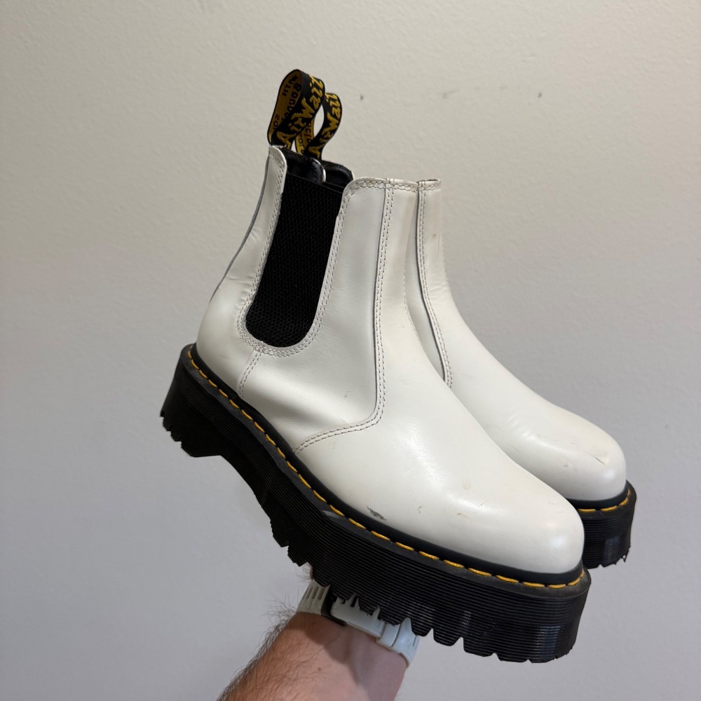 Dr. Martens 2976 Quad White Leather Platform Chelsea Boots Womens 10 AW004